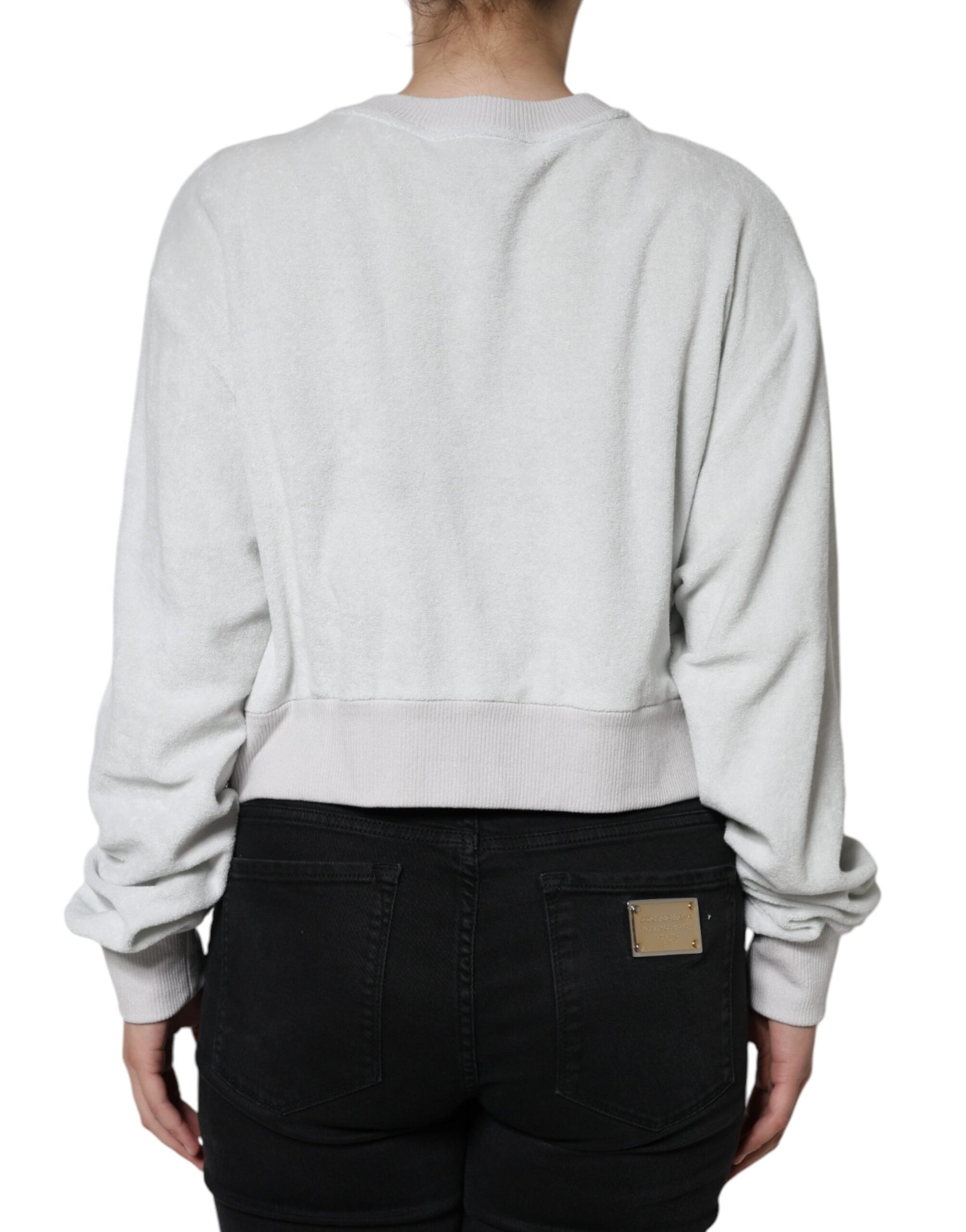 White Nylon Stretch Crew Neck Pullover Sweater