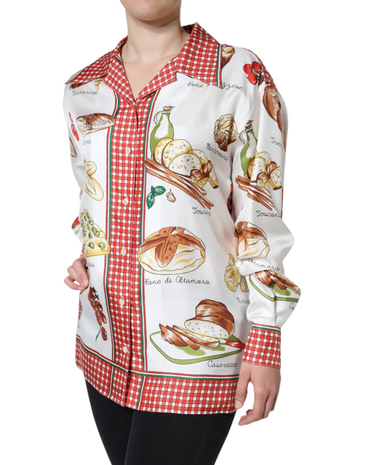 Multicolor Bread Print Collared Blouse Top