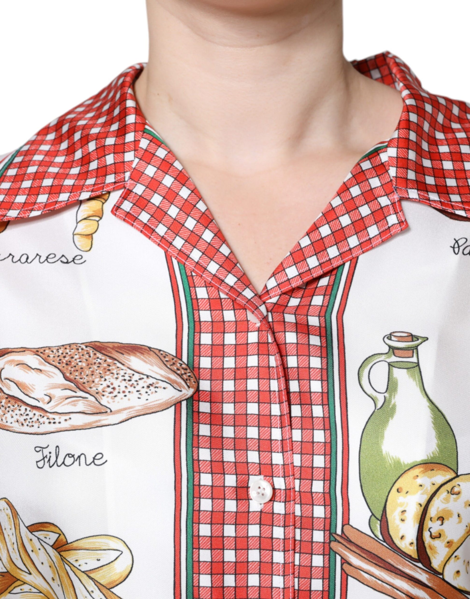 Multicolor Bread Print Collared Blouse Top