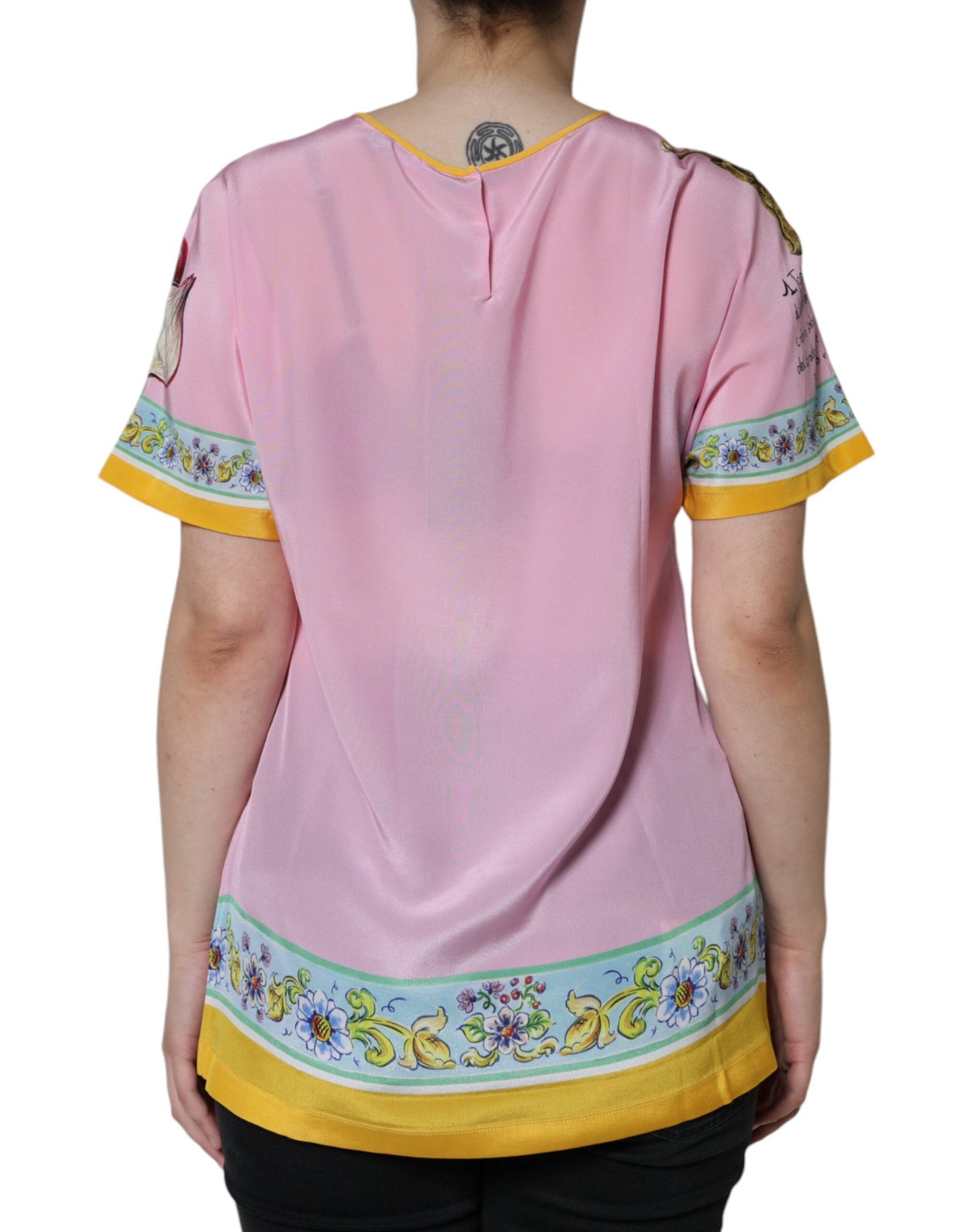 Pink Silk Araneine Siciliana Print Short Sleeves Top