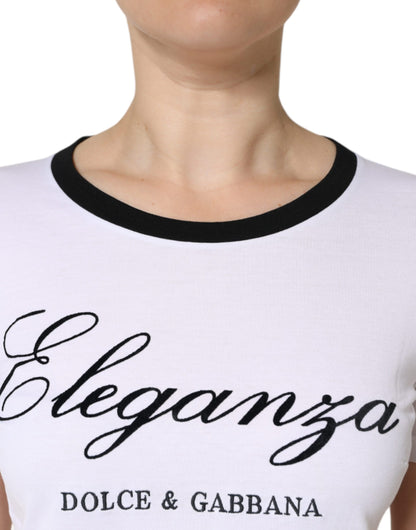 White Eleganza Print Cotton Short Sleeves T-shirt