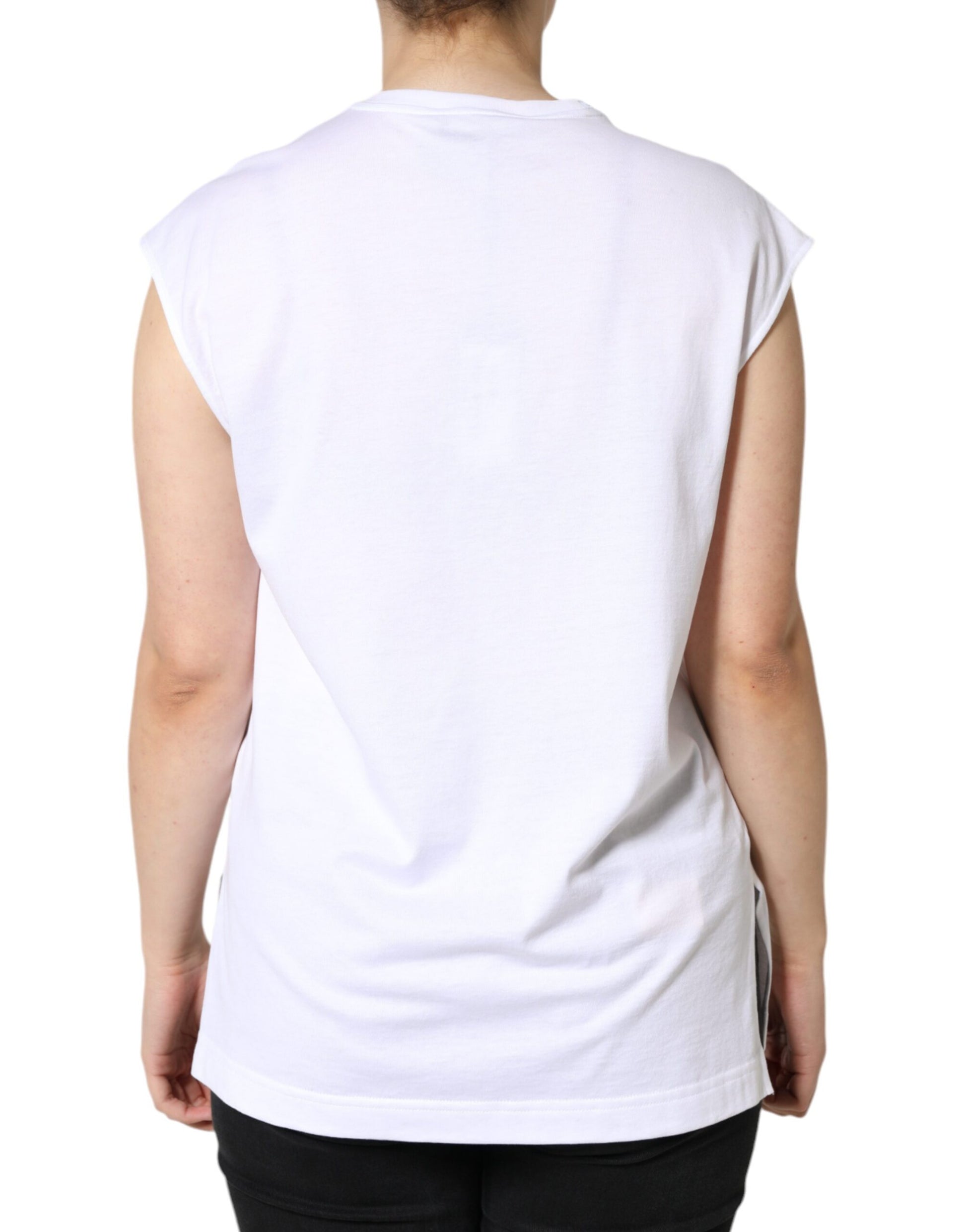 White Cotton Sleeveless Crew Neck T-shirt