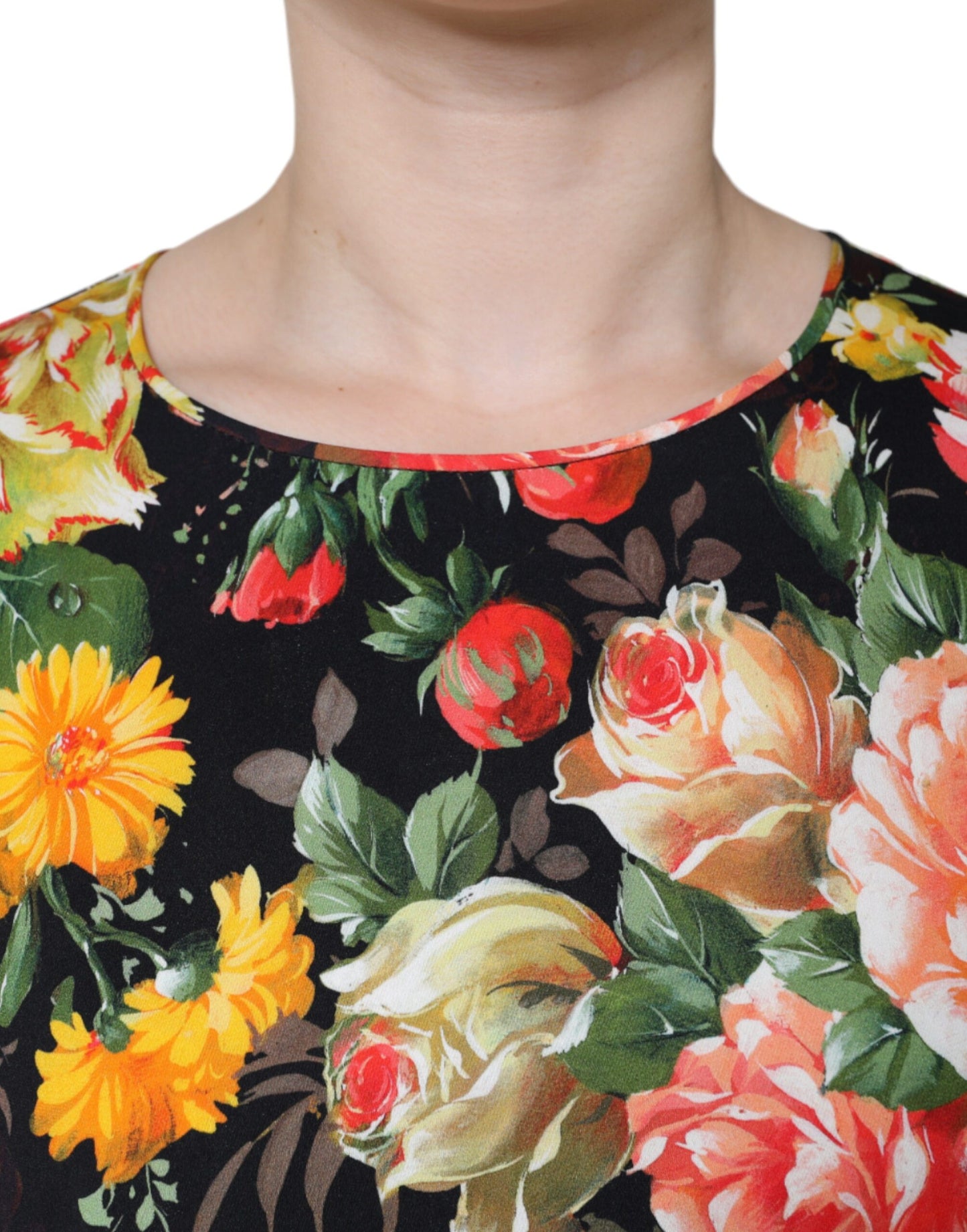 Multicolor Floral Viscose Round Neck Blouse Top