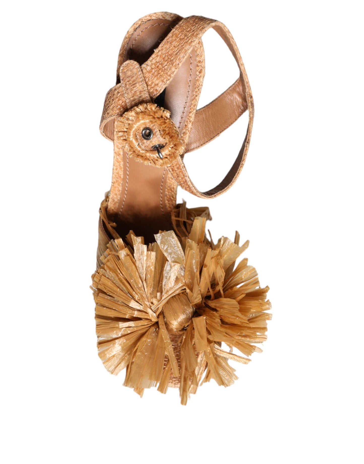 Brown Raffia Ankle Strap Crystal Sandals Shoes