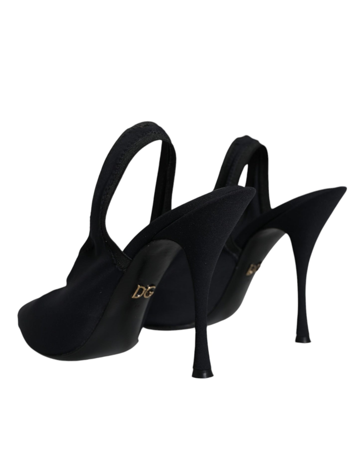 Black Jersey Stretch Heels Slingback Shoes