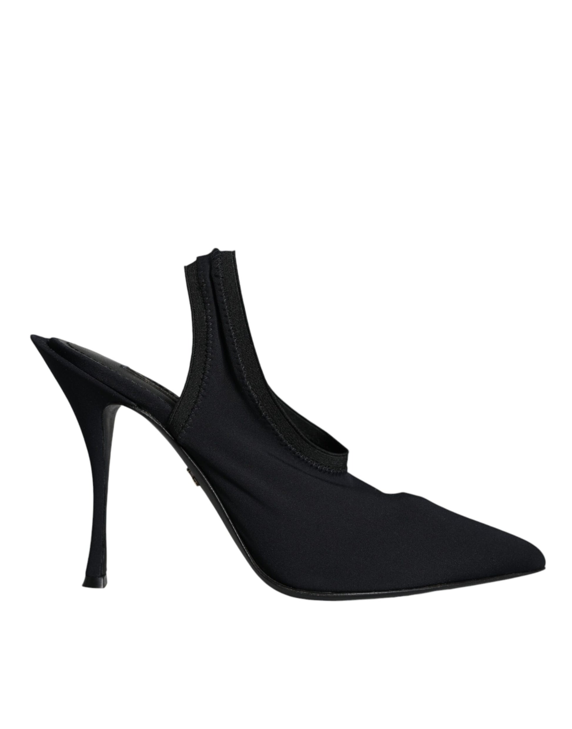 Black Jersey Stretch Heels Slingback Shoes