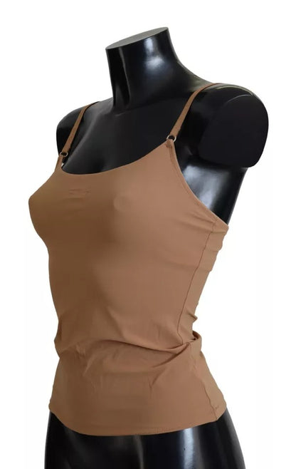 Brown Nylon Stretch Sleeveless Top Underwear