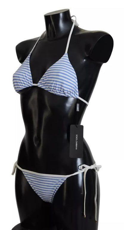 White Blue Stripes Bikini Top Bottom Beachwear Swimwear