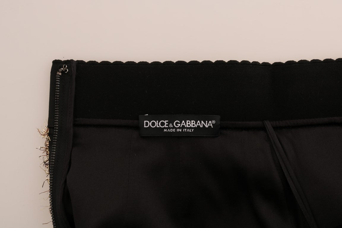 Dolce & Gabbana Elegant Gold Fringe High-Waist Pencil Skirt