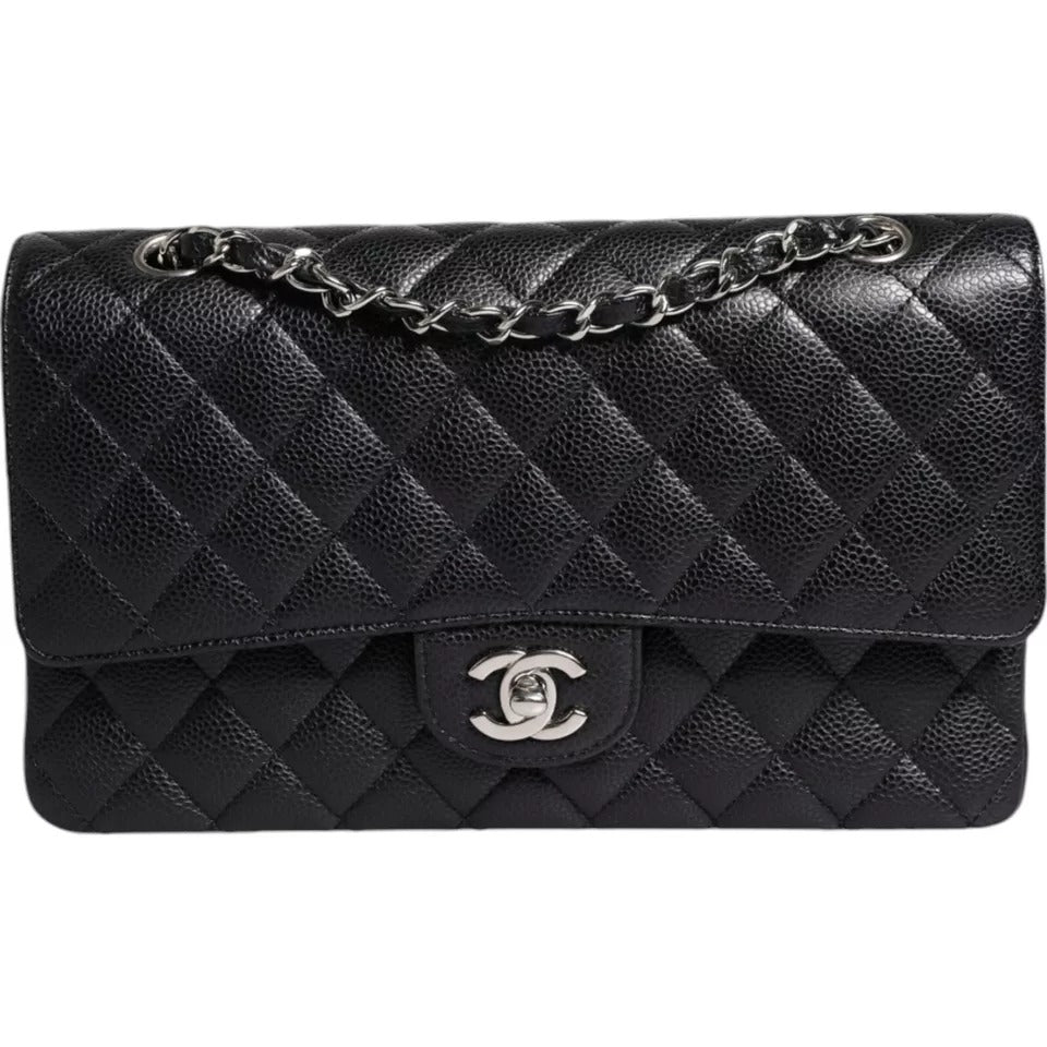 Black Caviar Medium Classic Double Flap Quilted Shoulder Bag