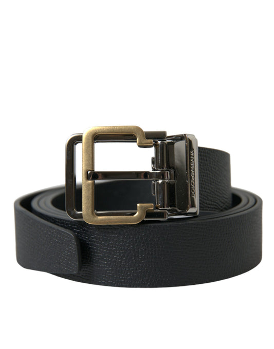 Dolce & Gabbana Elegant Black Leather Belt with Metal Buckle