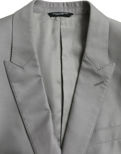 Dolce & Gabbana Gray Wool Peak Single Breasted Coat Blazer