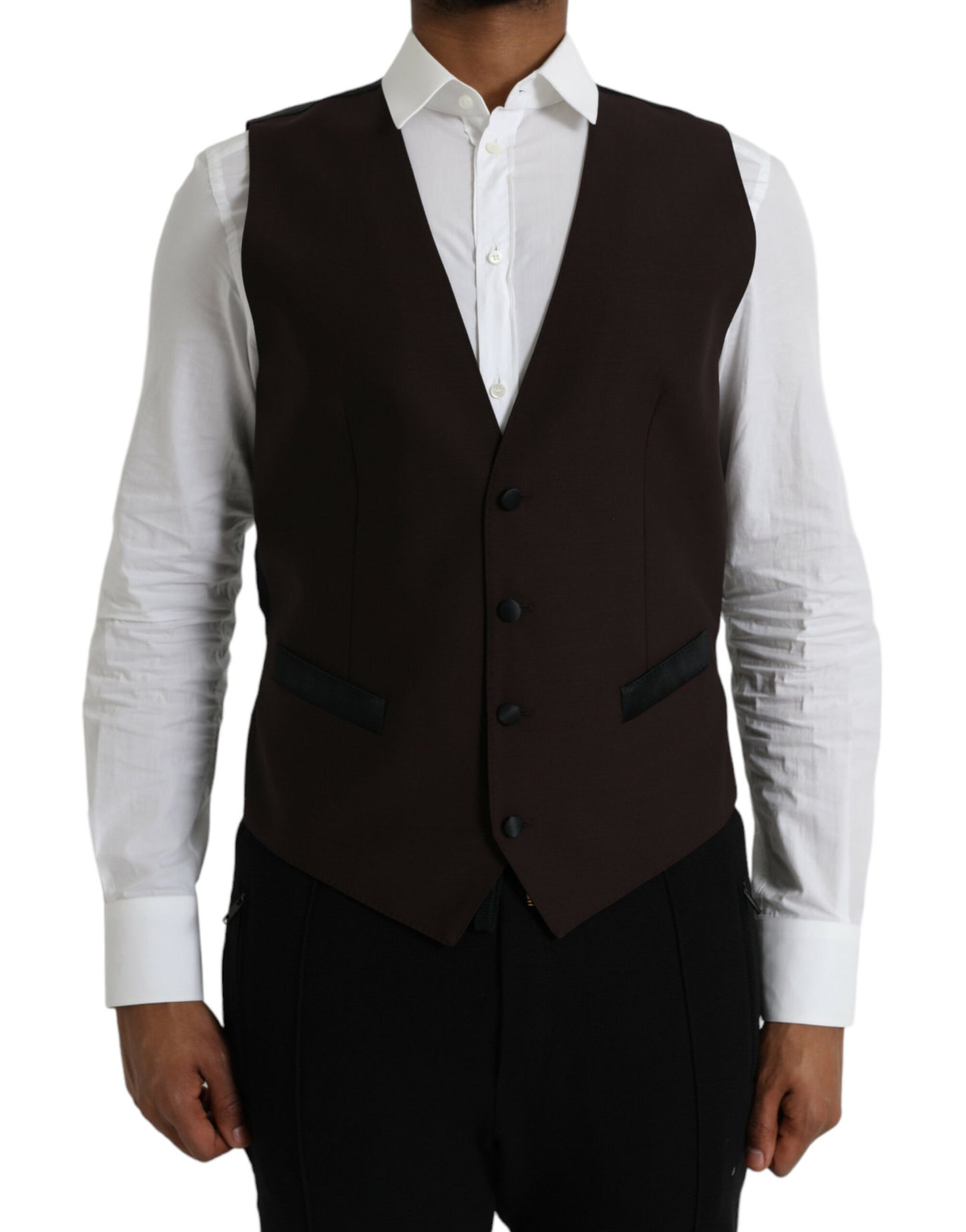 Dolce & Gabbana Brown Wool Waistcoat Dress Formal Vest