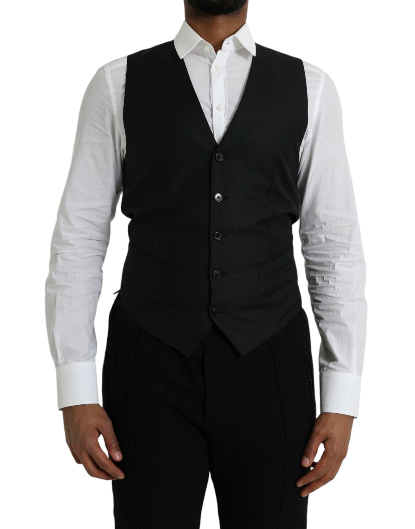 Dolce & Gabbana Black Wool Waistcoat Dress Formal Vest