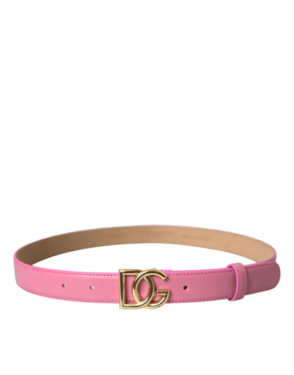 Dolce & Gabbana Pink Leather Gold Logo Metal Buckle Belt