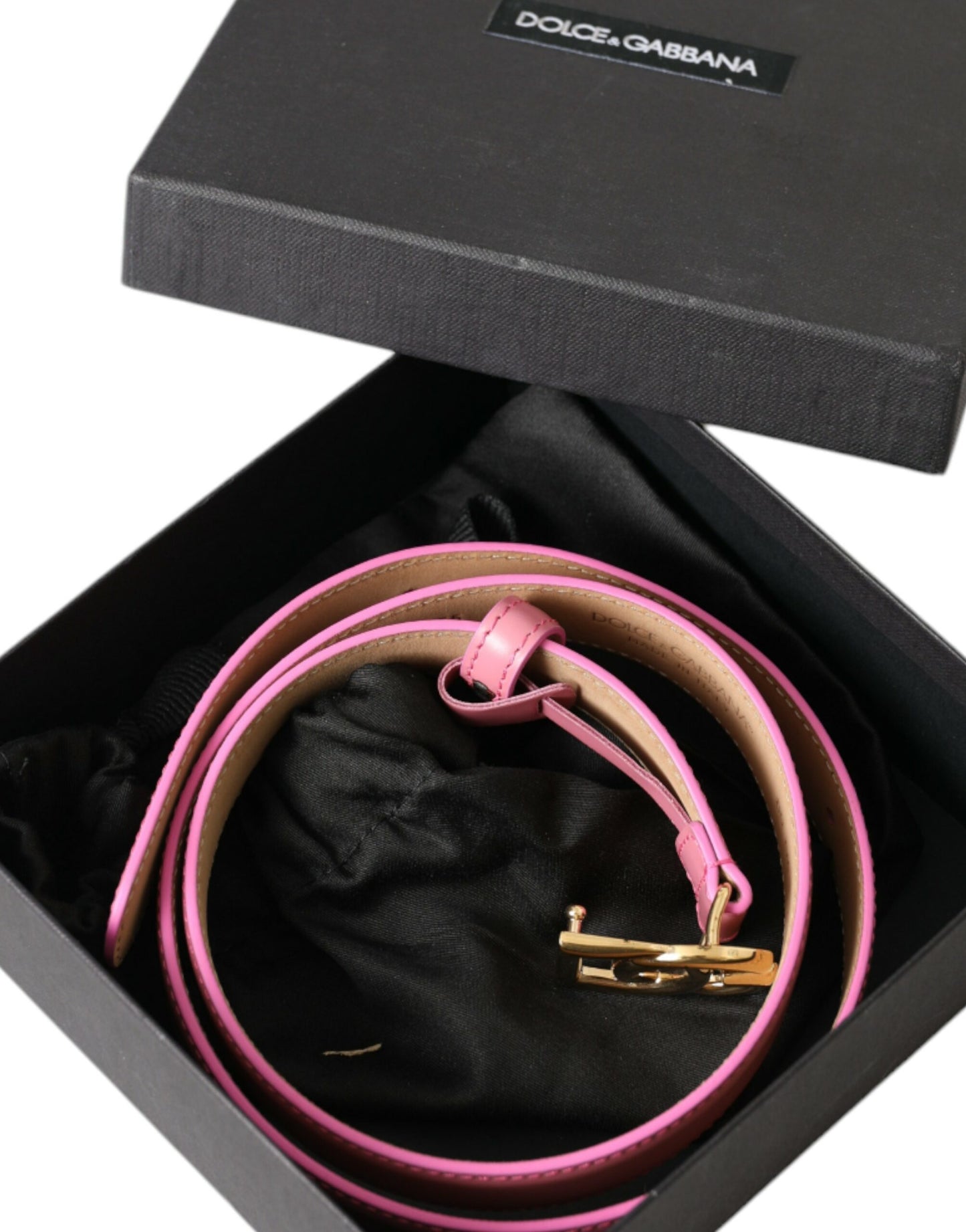 Dolce & Gabbana Pink Leather Gold Logo Metal Buckle Belt