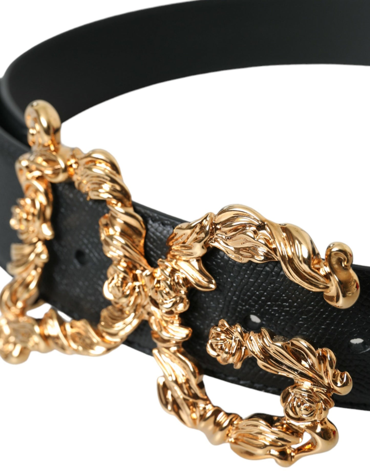 Dolce & Gabbana Black Leather Baroque Gold DG Logo Waist Buckle Belt