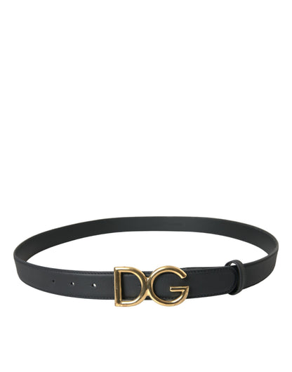 Dolce & Gabbana Black Leather Gold DG Logo Waist Buckle Belt