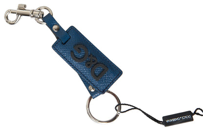 Dolce & Gabbana Elegant Blue Leather Keychain with Silver Accents