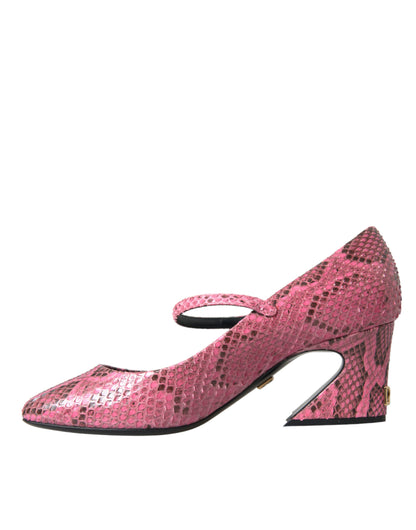 Dolce & Gabbana Pink Python Leather Mary Jane Heels Shoes