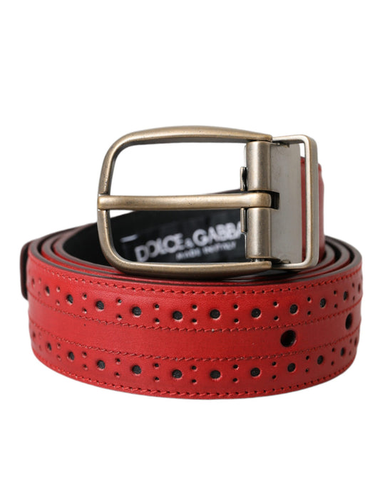 Dolce & Gabbana Red Perforated Leather Metal Buckle Belt Men