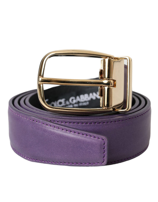 Dolce & Gabbana Purple Leather Gold Metal Buckle Belt Men