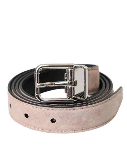 Dolce & Gabbana Beige Suede Leather Silver Buckle Belt Men