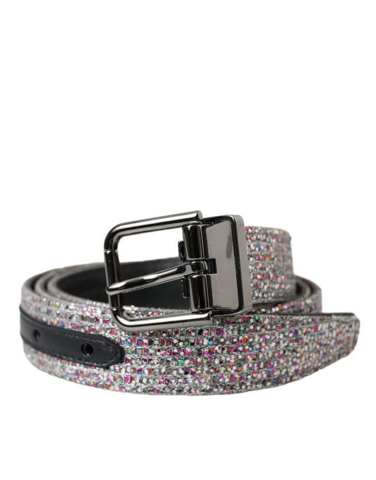Dolce & Gabbana Multicolor Embellished Silver Metal Buckle Belt