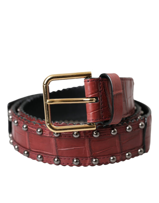 Dolce & Gabbana Brown Alligator Leather Studded Metal Buckle Belt