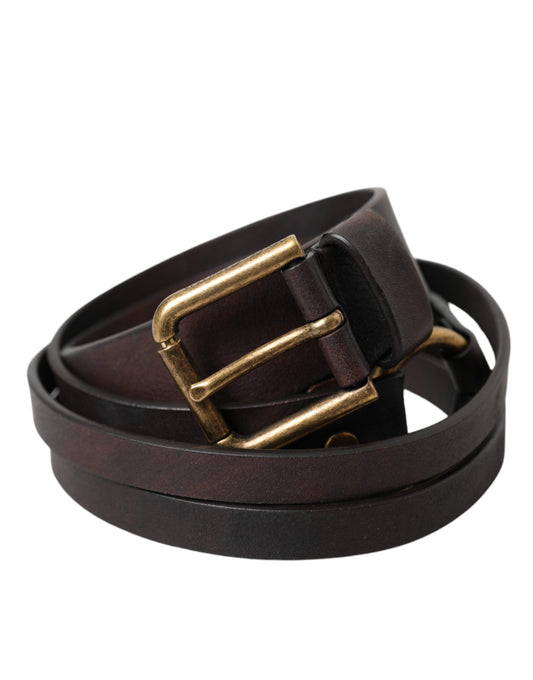 Dolce & Gabbana Dark Brown Leather Gold Metal Buckle Women Belt