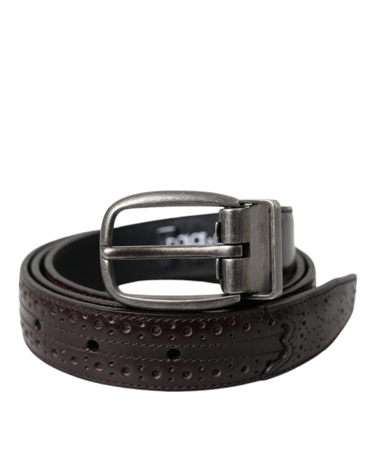 Dolce & Gabbana Dark Brown Perforated Leather Metal Buckle Belt Men