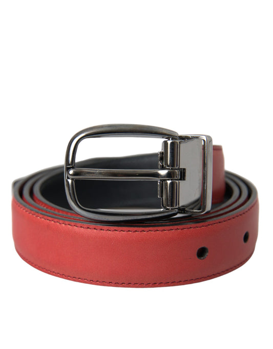 Dolce & Gabbana Red Leather Silver Metal Buckle Belt Men