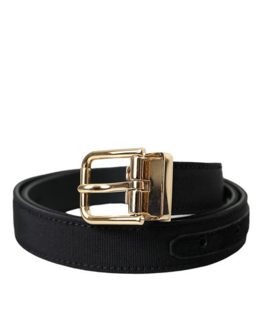 Dolce & Gabbana Black Gros Grain Gold Metal Buckle Belt Men