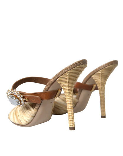Dolce & Gabbana Multicolor Crystal Slides Heels Sandals Shoes