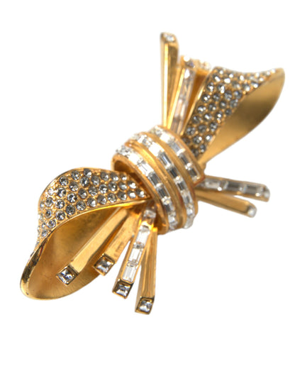 Dolce & Gabbana Gold Tone Brass Bow Crystal Women Hair Clip