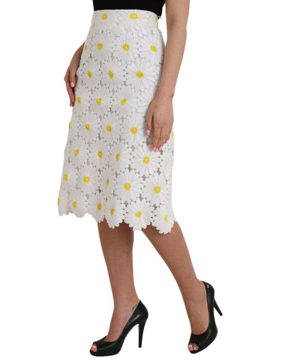 Dolce & Gabbana White Floral Pencil Straight Lace Skirt