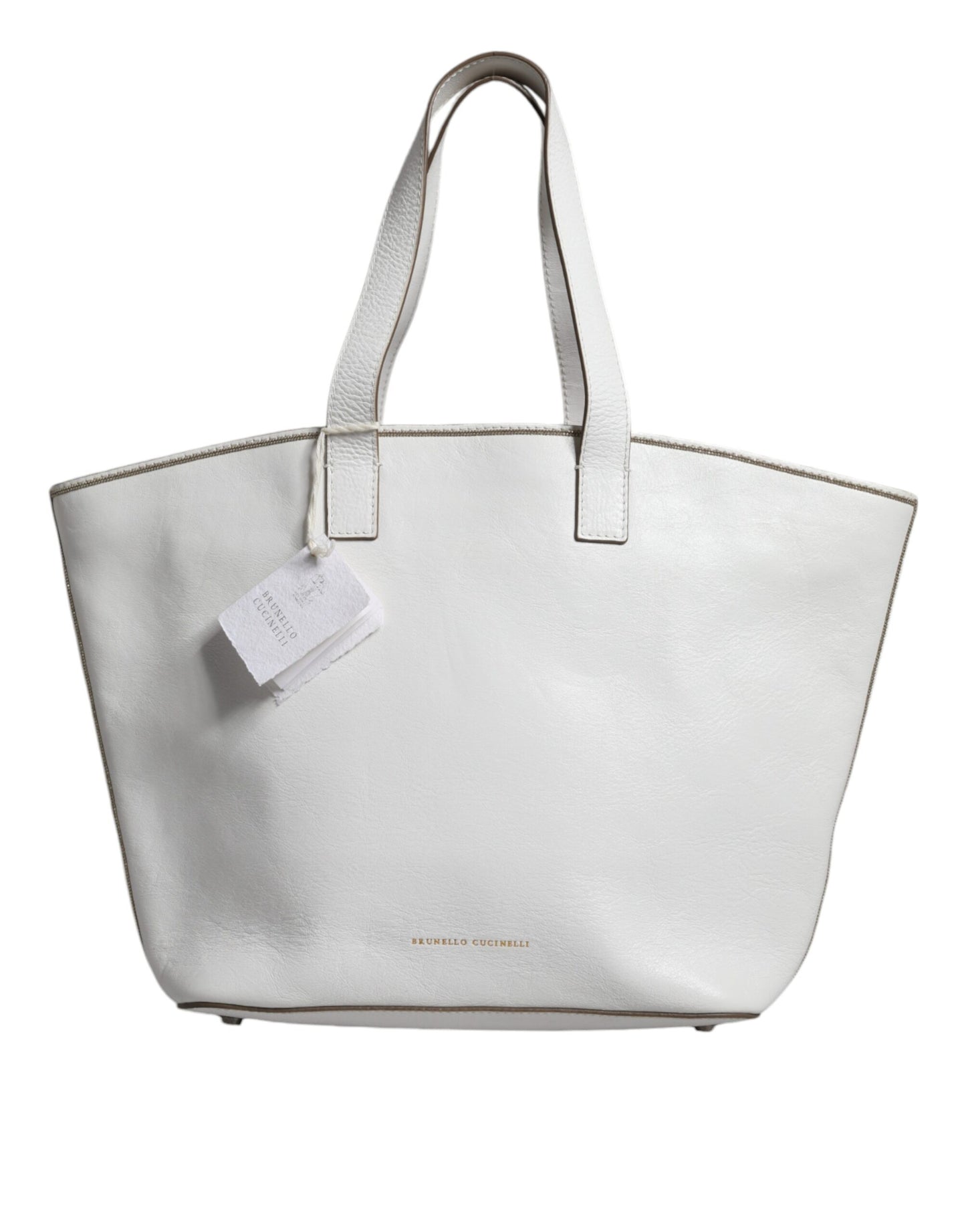 White Leather Logo Shoulder Strap Shopping Tote Bag