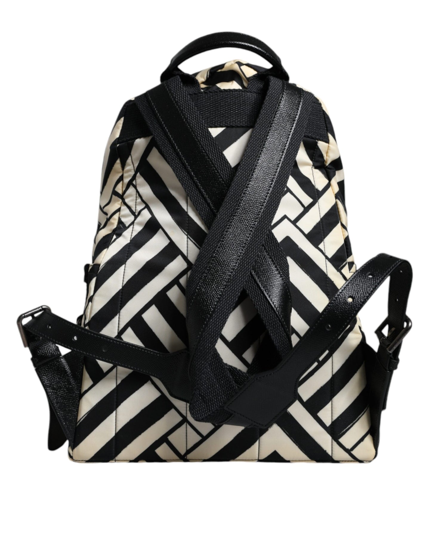 Black White Nylon Leather Travel Back Pack Bag