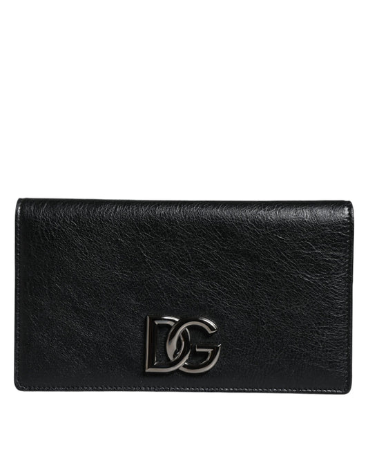 Black Leather DG Logo Bifold Card Slot Crossbody Bag