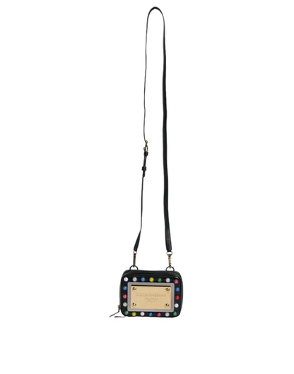 Black Leather LED Logo Shoulder Crossbody Bag