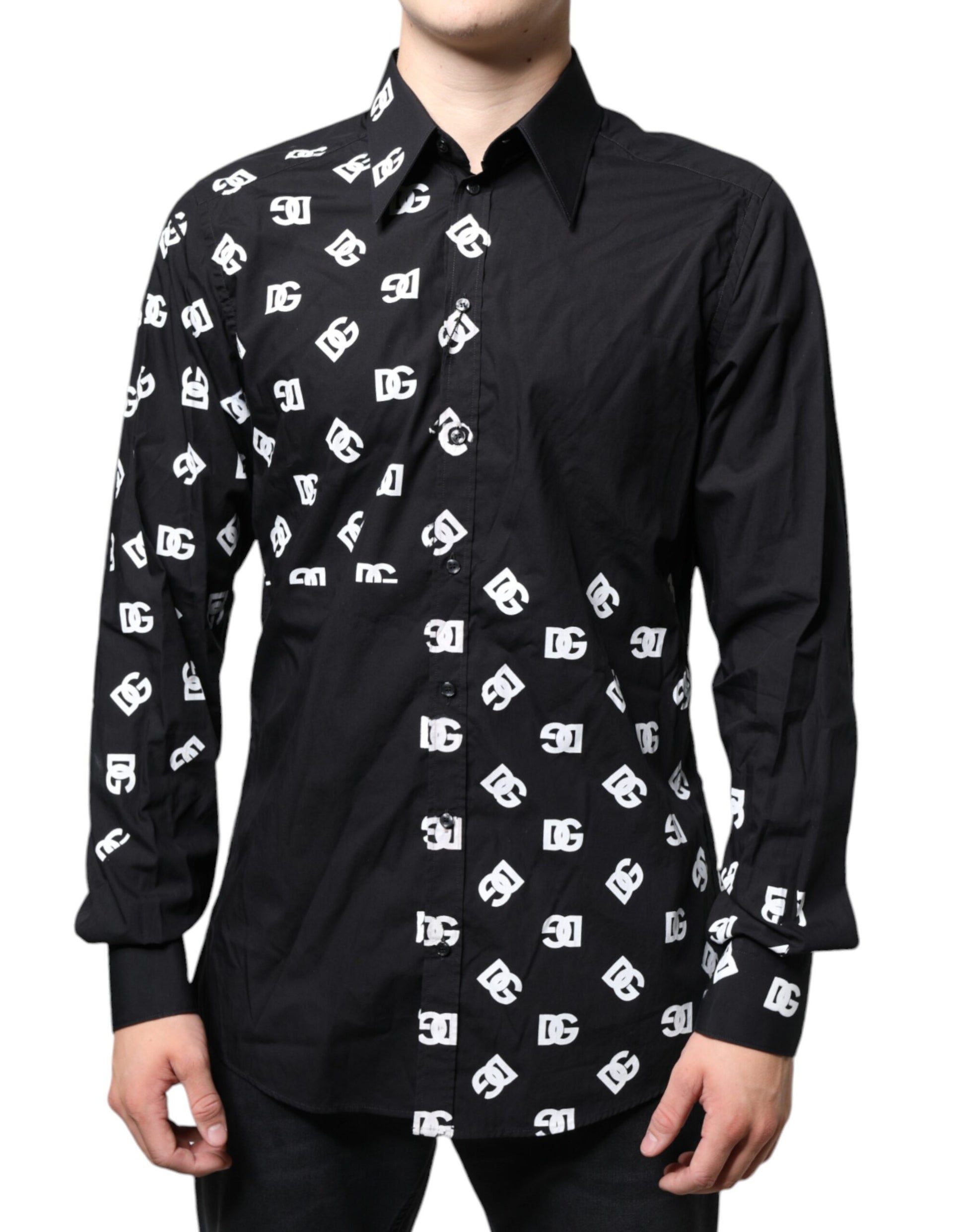 Black DG Logo Print Slim Fit Cotton Shirt