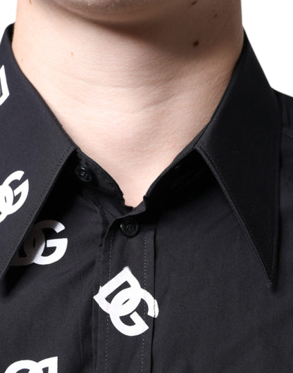 Black DG Logo Print Slim Fit Cotton Shirt