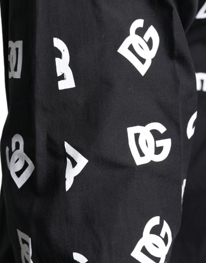 Black DG Logo Print Slim Fit Cotton Shirt