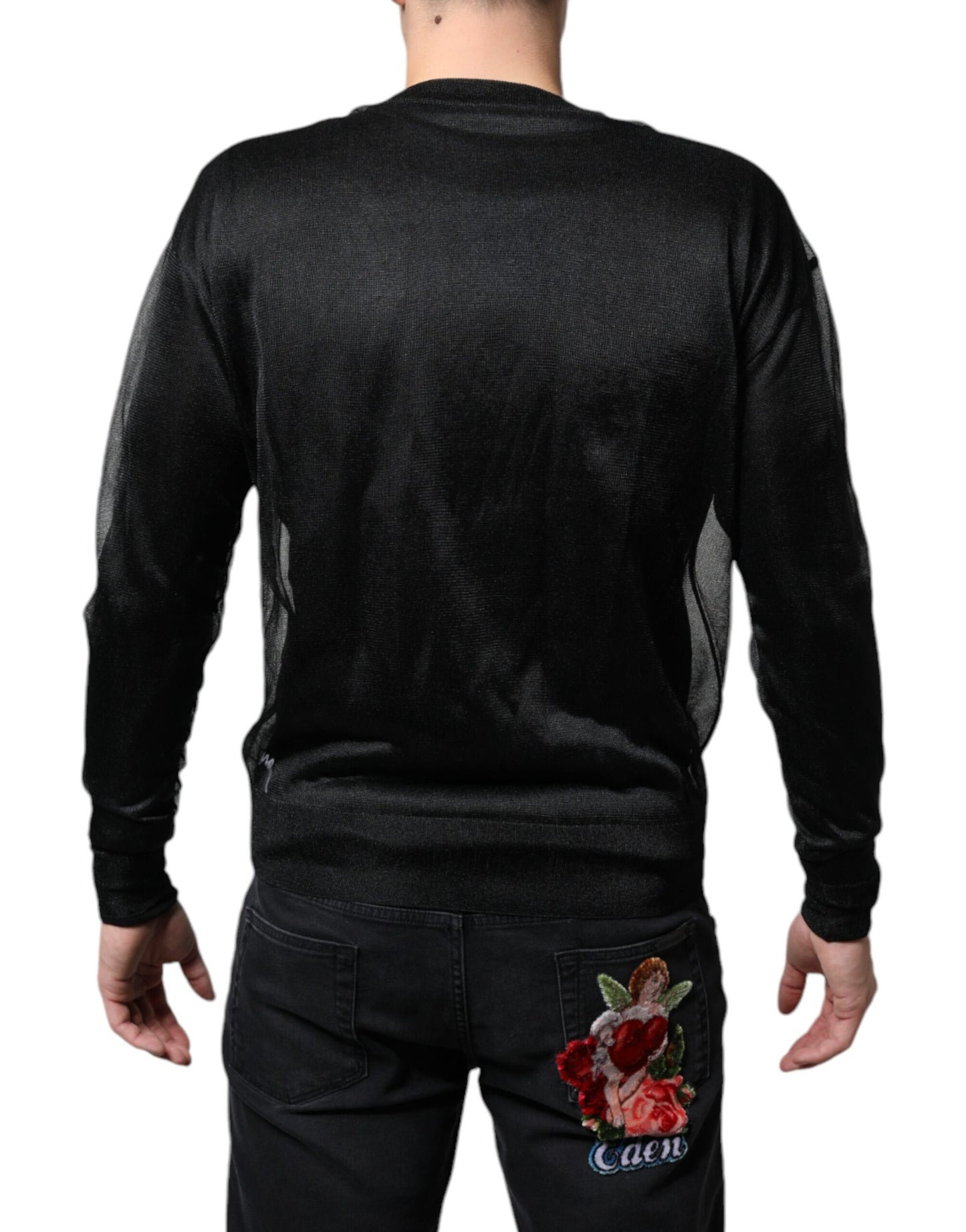 Black Polyester Pullover Sweatshirt Sweater