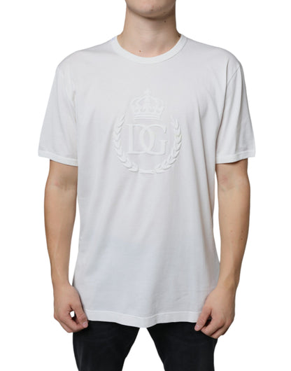 White Logo Embossed Cotton Crewneck T-shirt