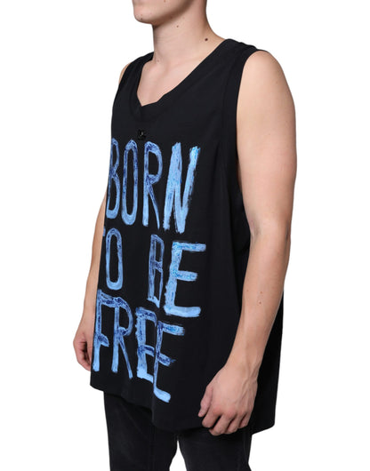 Black Cotton Born To Be Free Sleeveless T-shirt