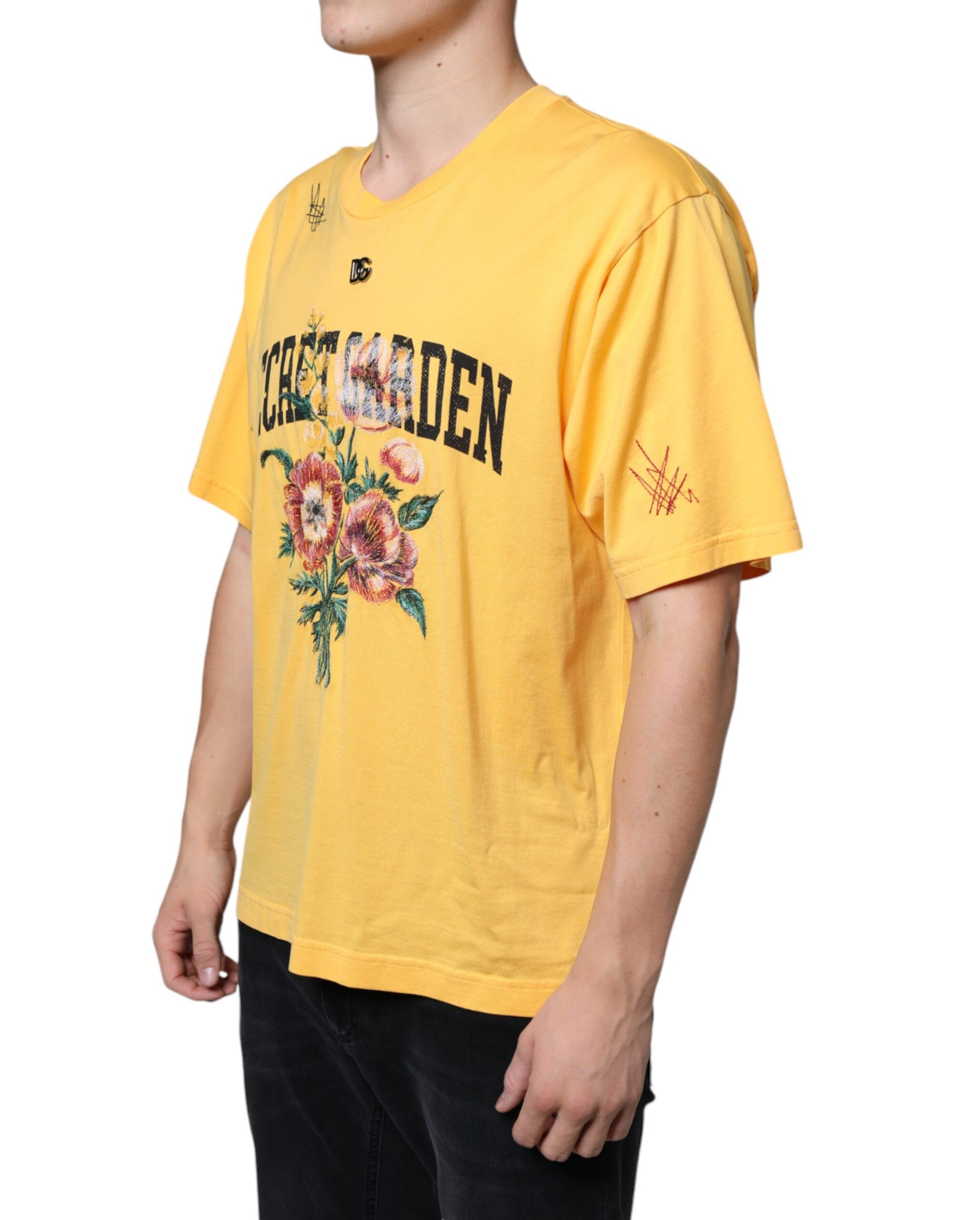 Yellow Secret Graden Floral Cotton Crew Neck T-shirt