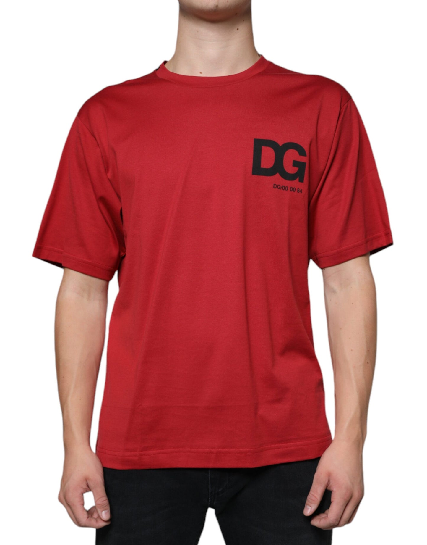 Red Cotton DG Logo Print Crew Neck T-shirt