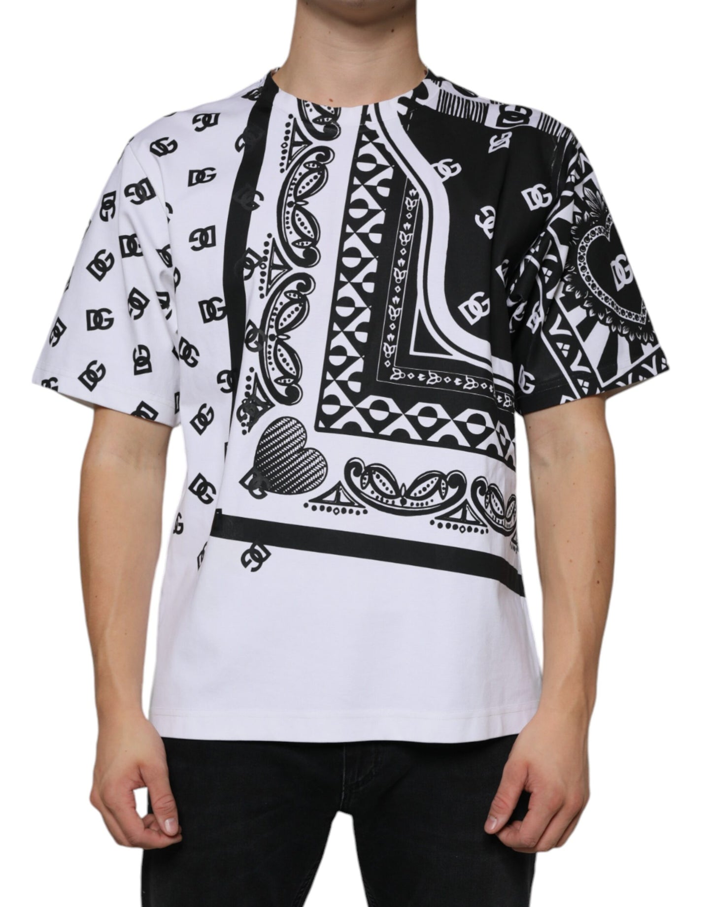 White Bandana Print Cotton Short Sleeves T-shirt