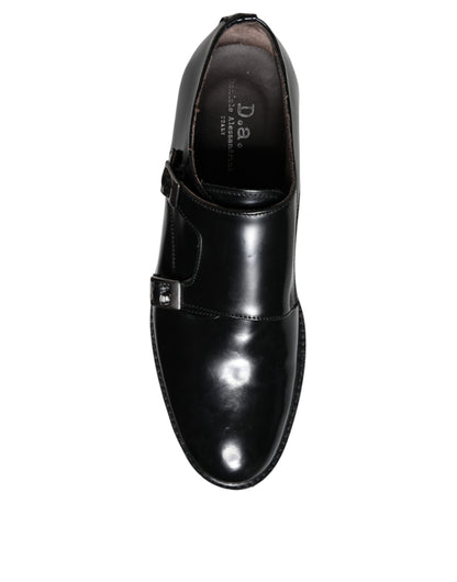 Black Leather Monk Strap Dress Formal Shoes